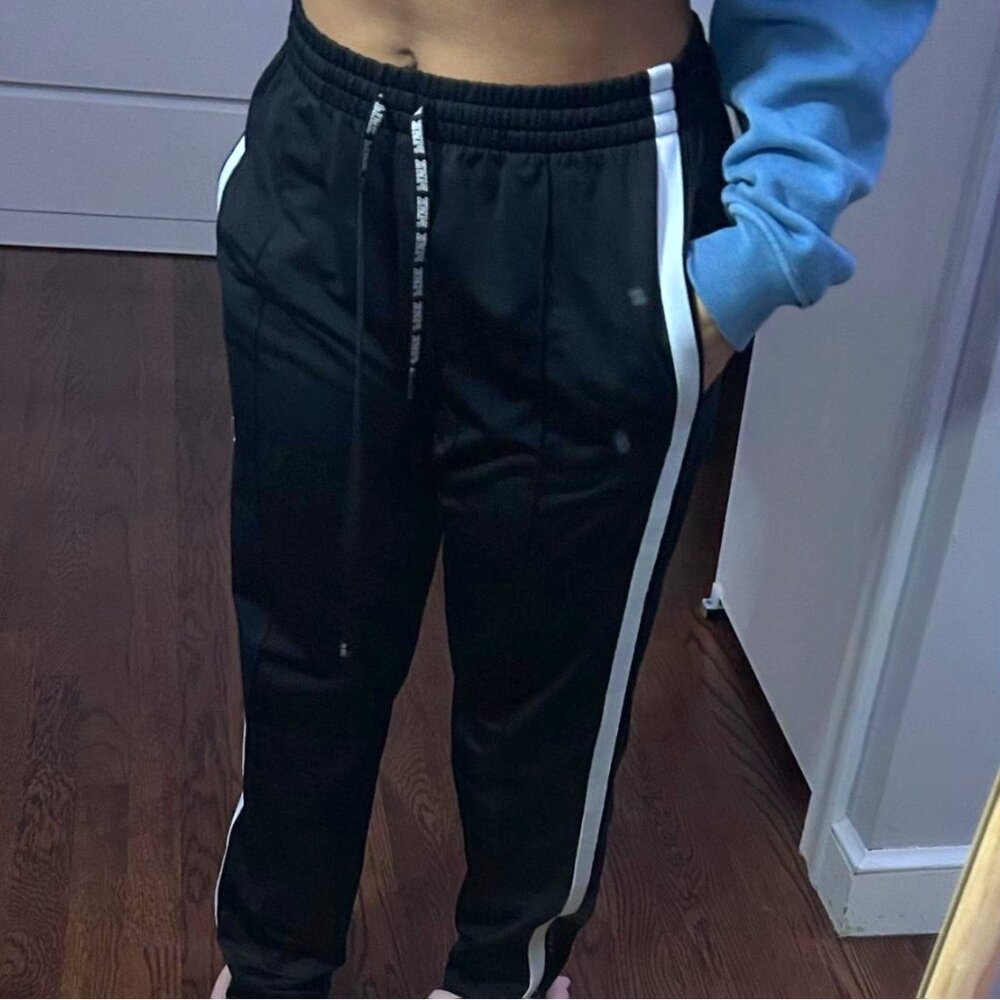 PINK Black and white striped track pants